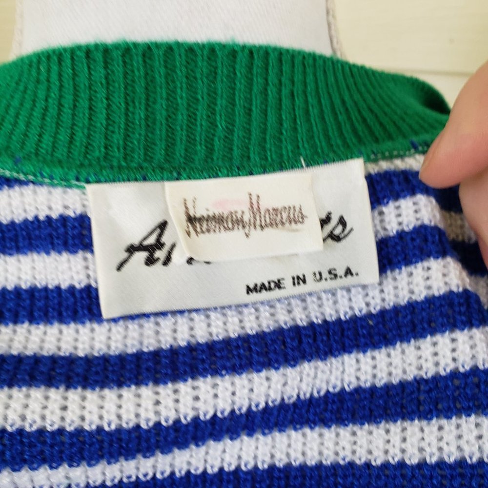 Vintage 80s Ami Knits Neiman Marcus Long Knit Button up Striped Cardigan Sweater - Picture 9 of 10